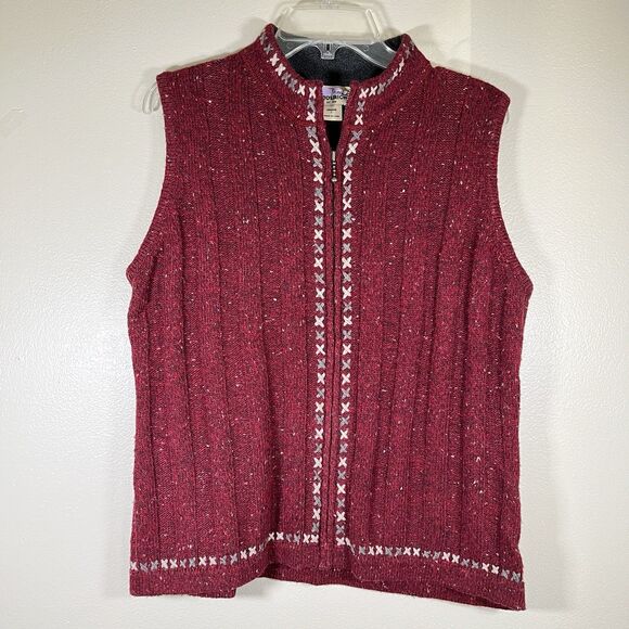 Vintage Woolrich Womens Sz Large Knit Sweater Vest Ruby Heather Zip GrannyCore - Picture 2 of 10